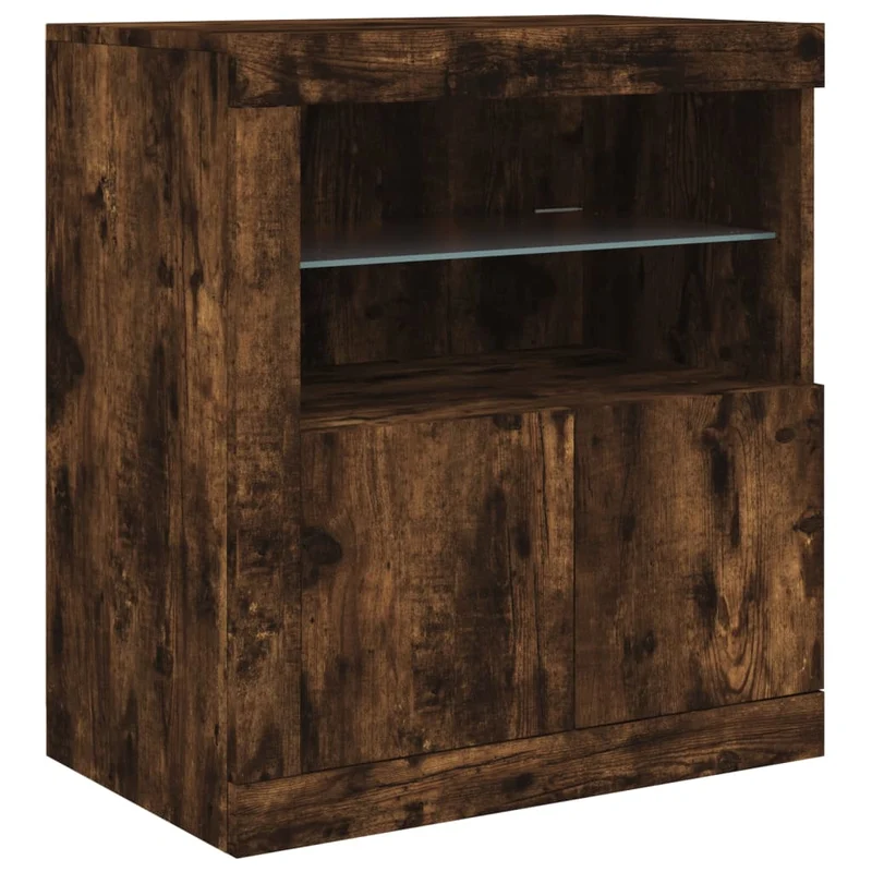 Buffet bahut commode armoire meuble de rangement organisateur cuisine salle de séjour salon avec lumières LED 283 x 37 x 67 cm marron 02_0029880