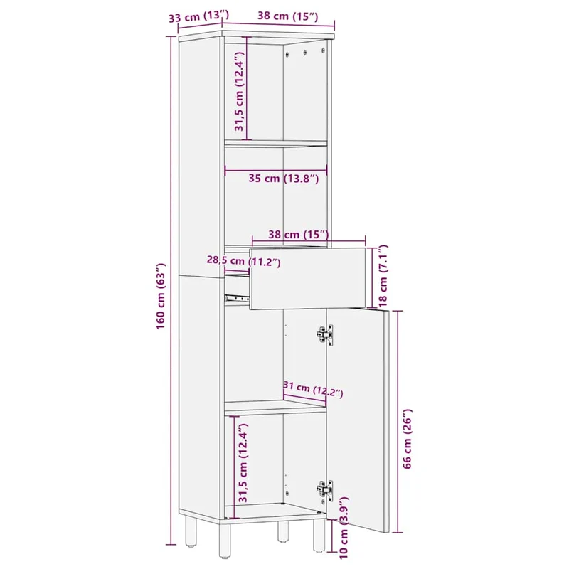 Armoire de salle de bain design moderne rangement 38 x 33 x 160 cm en manguier marron 02_0057744