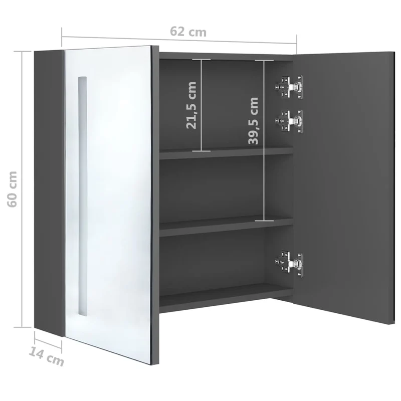 Armoire de salle de bain à miroir led 62 x 14 x 60 cm gris 02_0006598