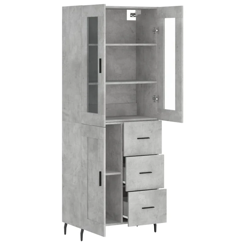 Buffet bahut commode armoire meuble de rangement organisateur cuisine salle de séjour salon haut 69,5 x 34 x 180 cm bois d'ingénierie gris 02_0034531