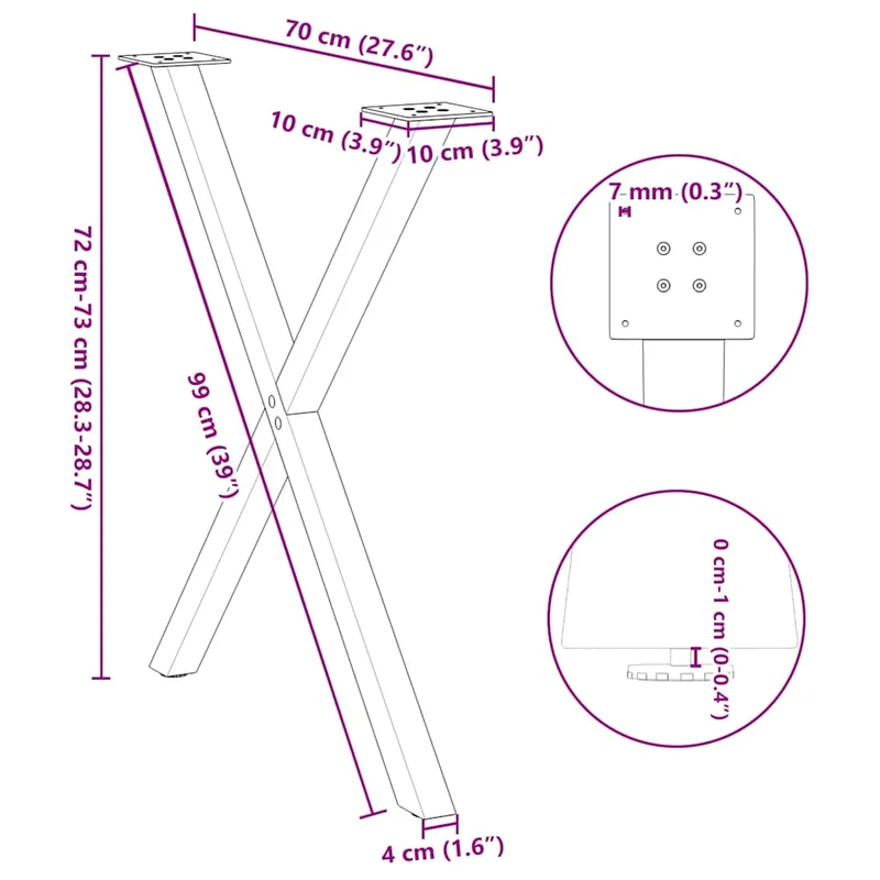 Lot de 2 pieds de table à manger en forme de X 70 x 72 cm robustes avec niveleurs blancs en acier 02_0057190