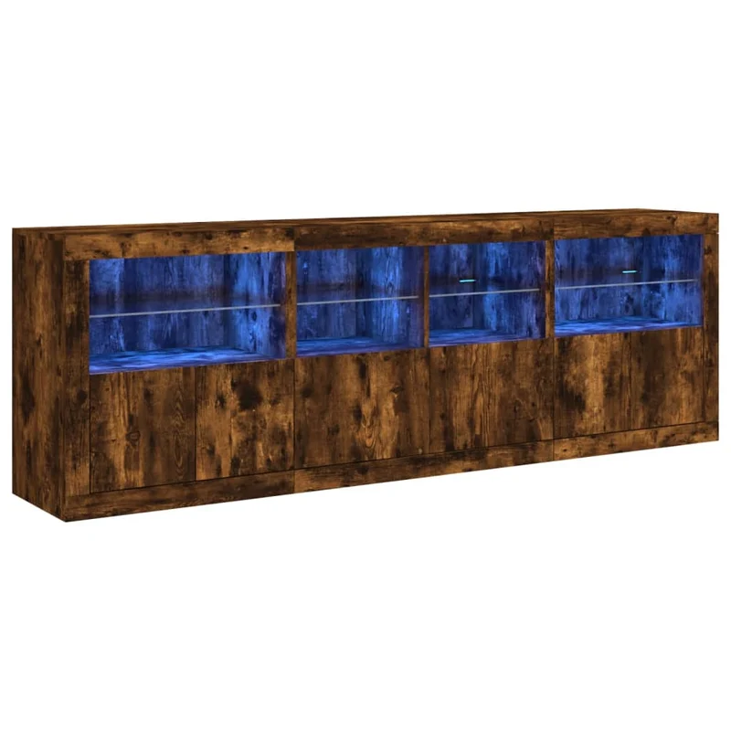 Buffet bahut commode armoire meuble de rangement organisateur cuisine salle de séjour salon avec lumières LED 202 x 37 x 67 cm marron 02_0029879