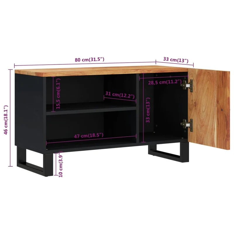 Meuble TV multimédia étagère télévision buffet téléviseur salle à manger salon chambre 80 x 33 x 46 cm bois d'acacia solide et d'ingénierie brun 02_0026240
