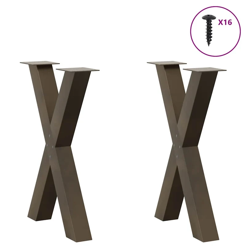 Lot de 2 pieds de table à manger en forme de X 60 x 73 cm robustes modernes avec niveleurs en acier naturel 02_0057247