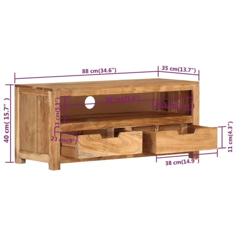 Meuble TV multimédia étagère télévision buffet téléviseur salle à manger salon chambre 88 x 35 x 40 cm bois d'acacia massif brun 02_0026324