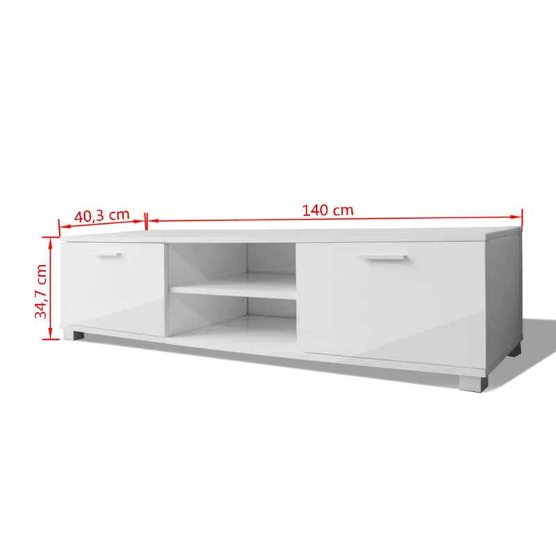 Meuble télé buffet tv télévision design pratique 140 cm haute brillance blanc 2502057/2