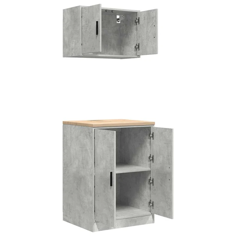 Lot de 2 armoires de garage fonctionnelles avec surface de travail 60 x 51 x 85 cm en bois d'ingénierie gris béton 02_0055795