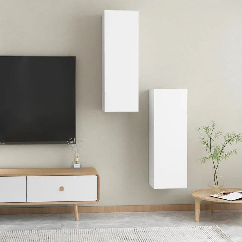 Meubles TV multimédia étagère télévision buffet téléviseur salle à manger salon chambre 2 pièces 30,5 x 30 x 90 cm bois d’ingénierie blanc 02_0028533