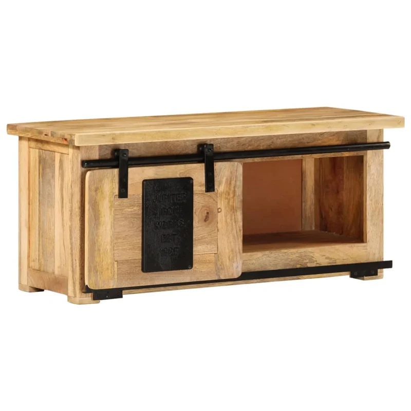 Meuble TV multimédia étagère télévision buffet téléviseur salle à manger salon chambre 90 x 35 x 40 cm bois massif de manguier brun 02_0026351