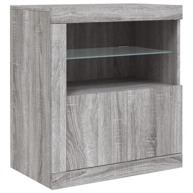 Buffet bahut commode armoire meuble de rangement organisateur cuisine salle de séjour salon avec lumières LED sonoma 283 x 37 x 67 cm gris 02_0030071
