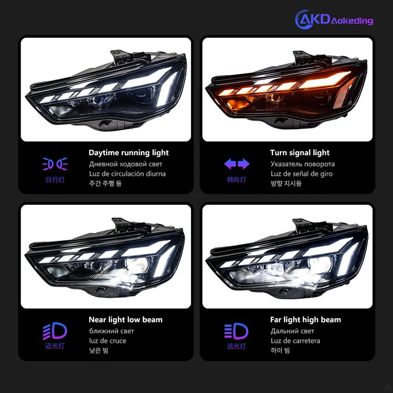 Phares LED Audi A3 8V 2013-2016 à boîtier noir
