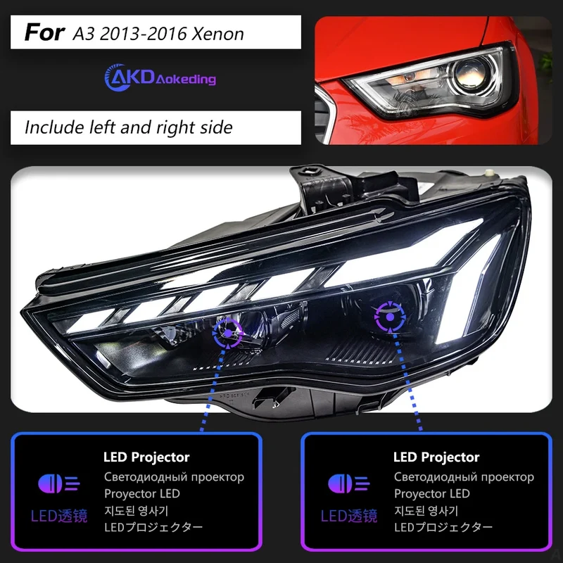 Phares LED Audi A3 8V 2013-2016 à boîtier noir