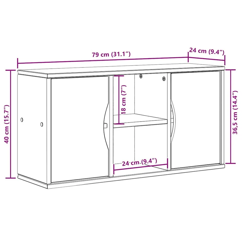 Meuble TV ODDA pratique rangement salon 79 x 24 x 40 cm en bois massif pin 02_0058050