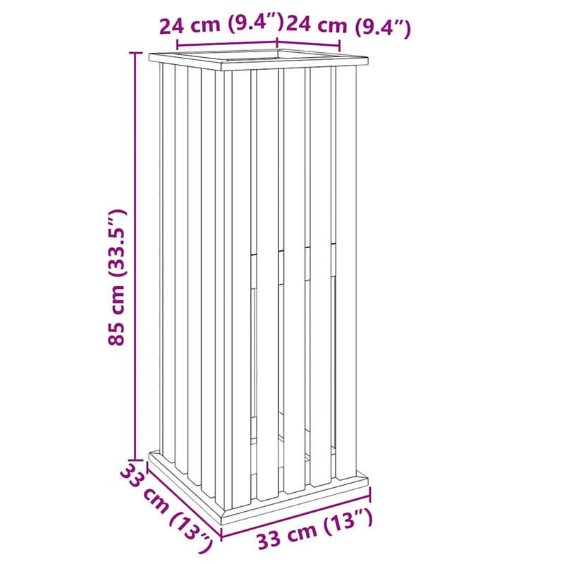 Caisson de plantation durable jardin 33 x 33 x 85 cm en pinède imprégnée marron 02_0058974