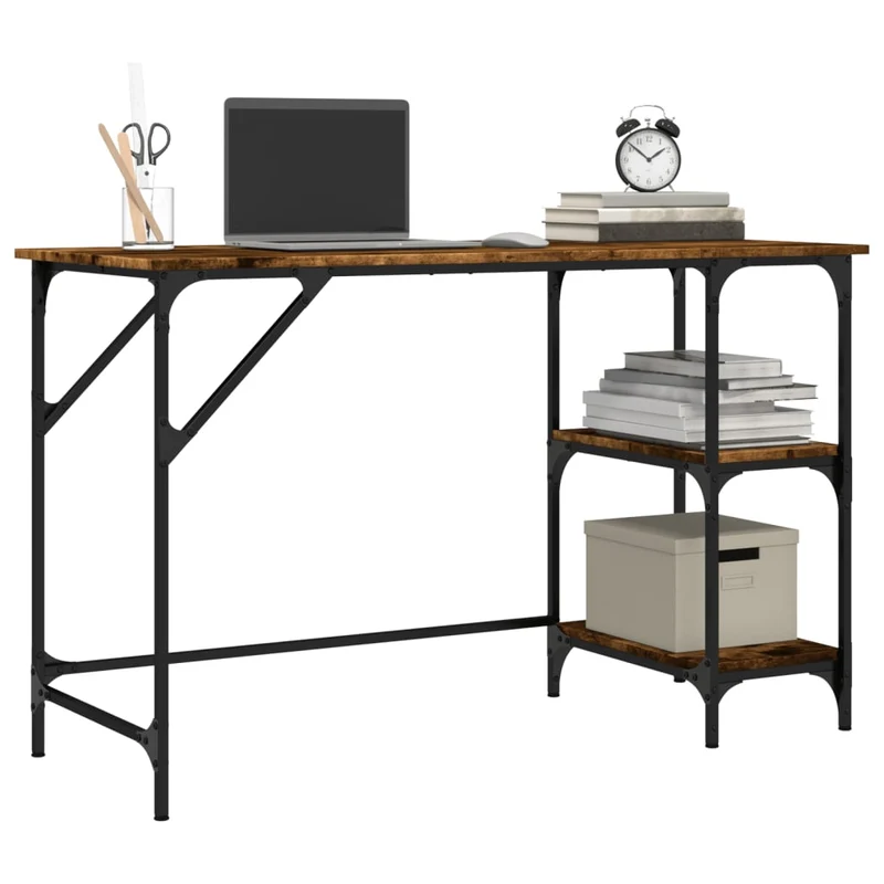 Bureau table poste de travail meuble d'ordinateur informatique étude chêne fumé 120 x 50 x 75 cm métal et bois d'ingénierie brun 02_0023572
