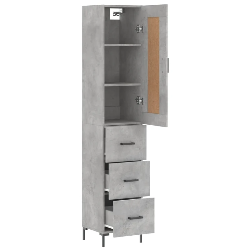Buffet bahut commode armoire meuble de rangement organisateur cuisine salle de séjour salon haut 34,5 x 34 x 180 cm bois d'ingénierie gris 02_0034395
