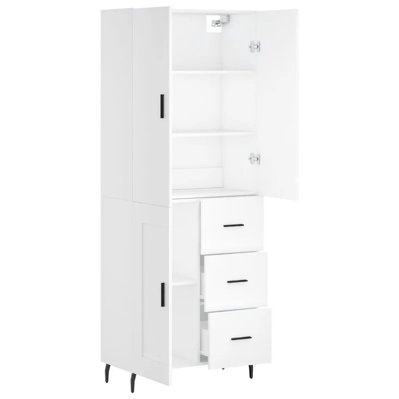 Buffet bahut commode armoire meuble de rangement organisateur cuisine salle de séjour salon haut 69,5 x 34 x 180 cm bois d'ingénierie blanc 02_0032516