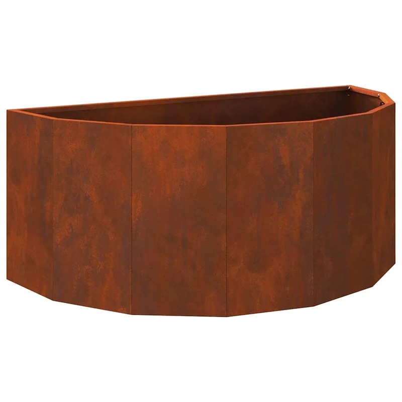 Jardinière demi-ronde moderne pour extérieur 90 x 45 x 35 cm design chic en acier rouillé 02_0052935