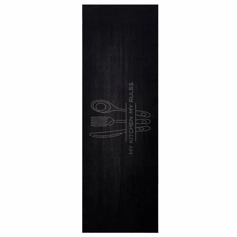 Tapis de cuisine antidérapant design moderne 180 x 60 cm absorbe eau et saleté ambiance épurée en velours noir 02_0058987