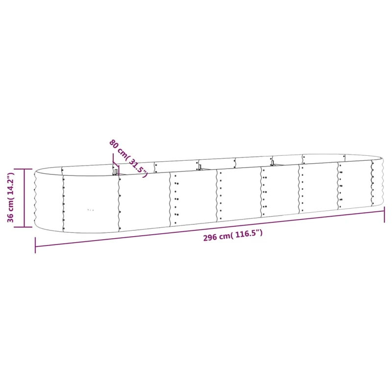 Jardinière bac lit surélevé plantes fleurs terrasse jardin de jardin acier enduit de poudre 296 x 80 x 36 cm vert 02_0039623
