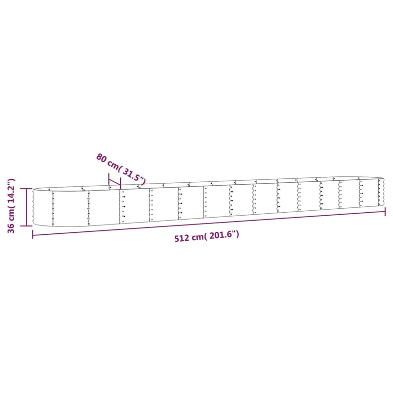 Jardinière bac lit surélevé plantes fleurs terrasse jardin de jardin acier enduit de poudre 512 x 80 x 36 cm vert 02_0039669