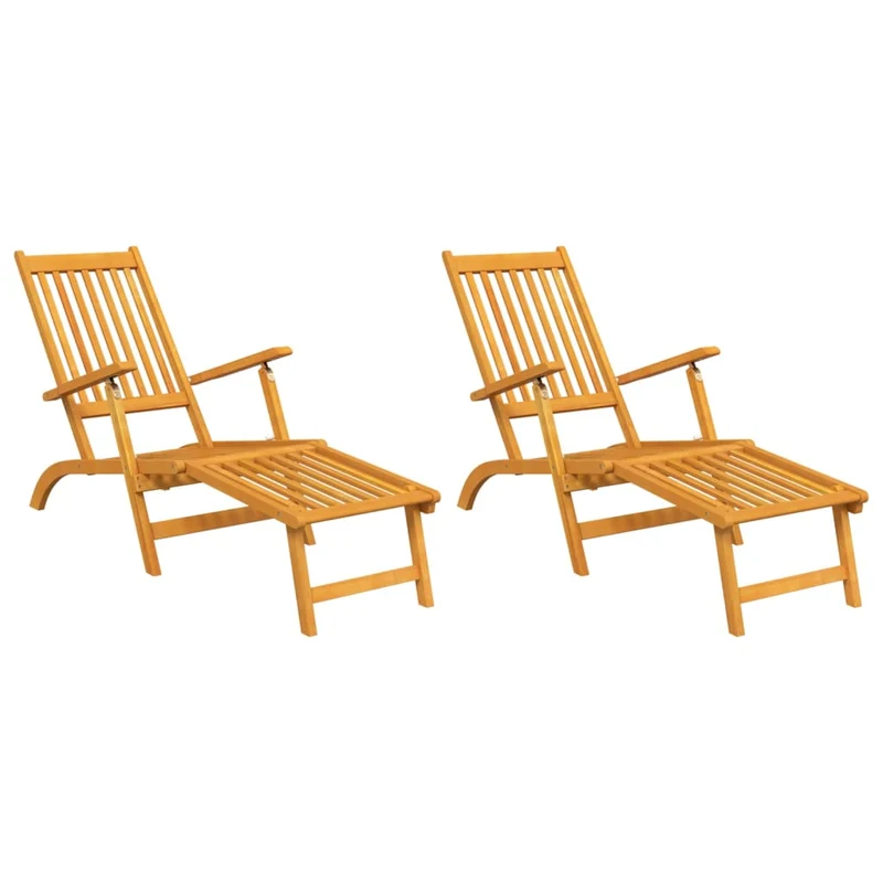 Lot de deux chaise longue transat d'extérieur avec repose-pieds acacia solide 02_0011888