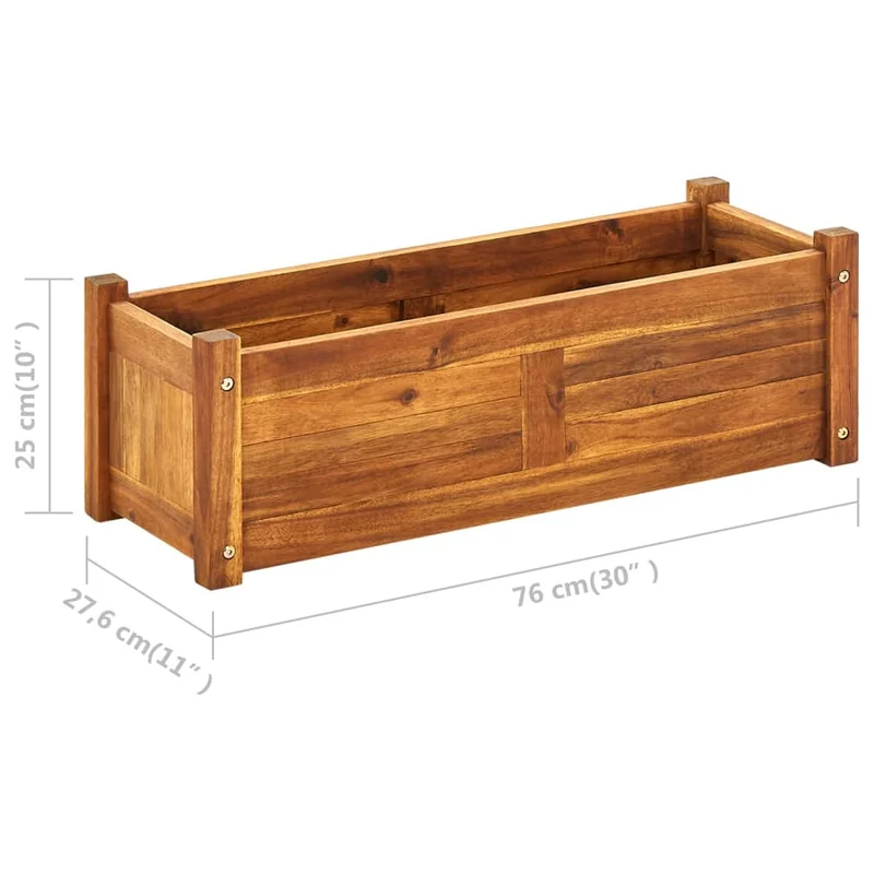 Jardinière lit surélevé plantes fleurs jardin 76 x 27,6 x 25 cm bois d'acacia 02_0001190