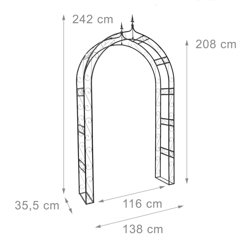 Arche à rosiers décorative pour plantes grimpantes 200 x 100 x 50 cm en fer époxy noir 13_0003265