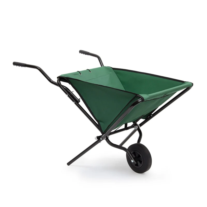 Brouette pliante de jardin transportable capacité 56 litres charge 30 kg en toile verte 13_0003270