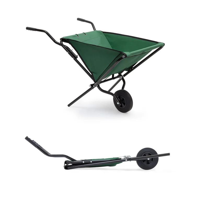 Brouette pliante de jardin transportable capacité 56 litres charge 30 kg en toile verte 13_0003270