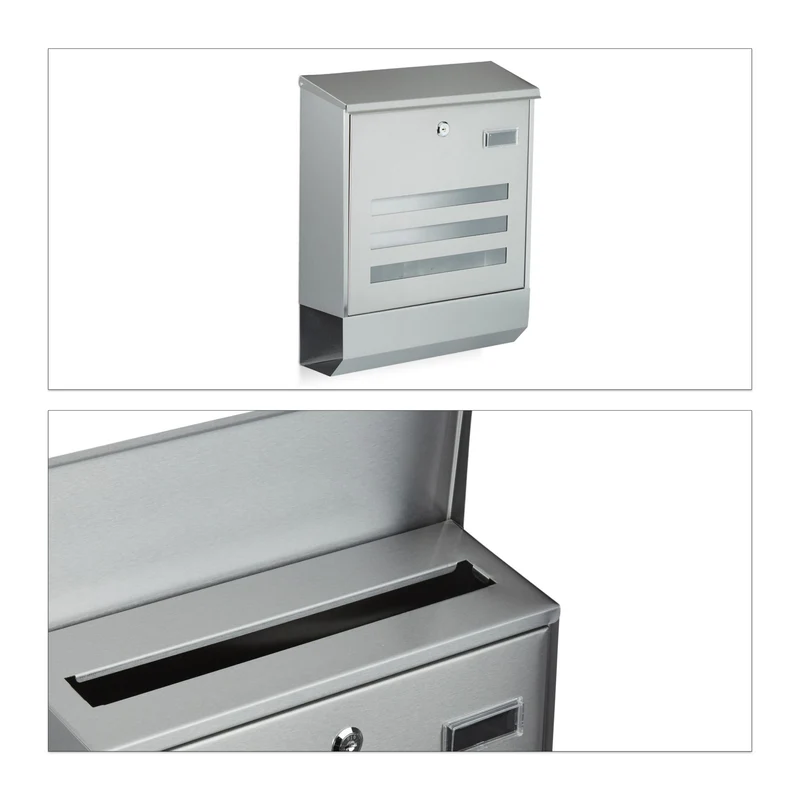 Boîte aux lettres moderne avec compartiment journaux 30 x 40 x 10 cm design pratique en inox argenté 13_0003463