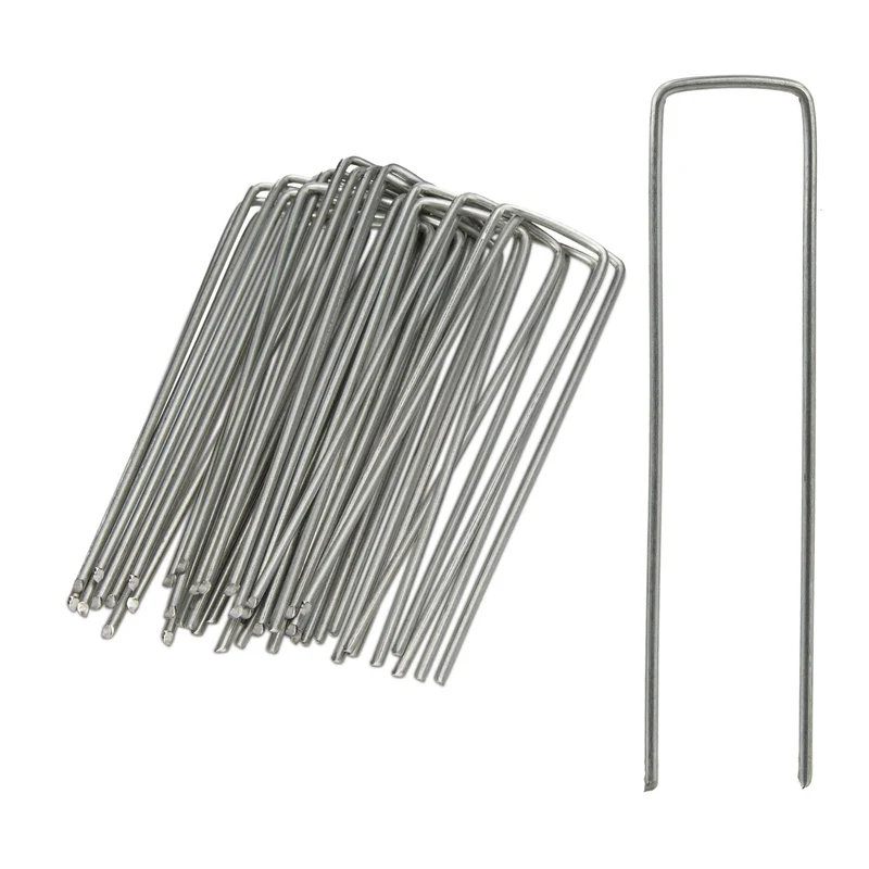 Lot de 25 piquets de fixation jardin ancrage polyvalent 15 x 3,5 cm en acier galvanisé gris 13_0003854
