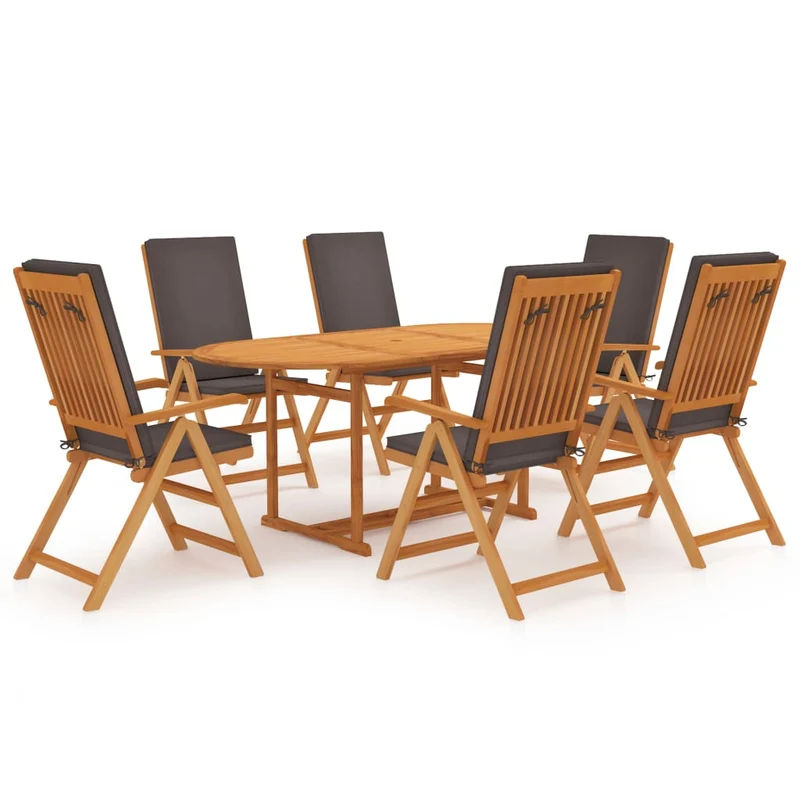 Salon de jardin meuble d'extérieur ensemble de mobilier 7 pièces avec coussins bois de teck massif gris 02_0017137