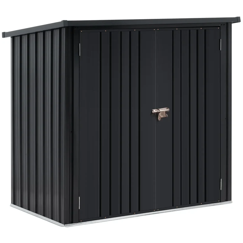 Abri de jardin cabane cabanon en métal 145 x 86 x 135 cm acier inoxydable acier galvanisé noir 14_0008107