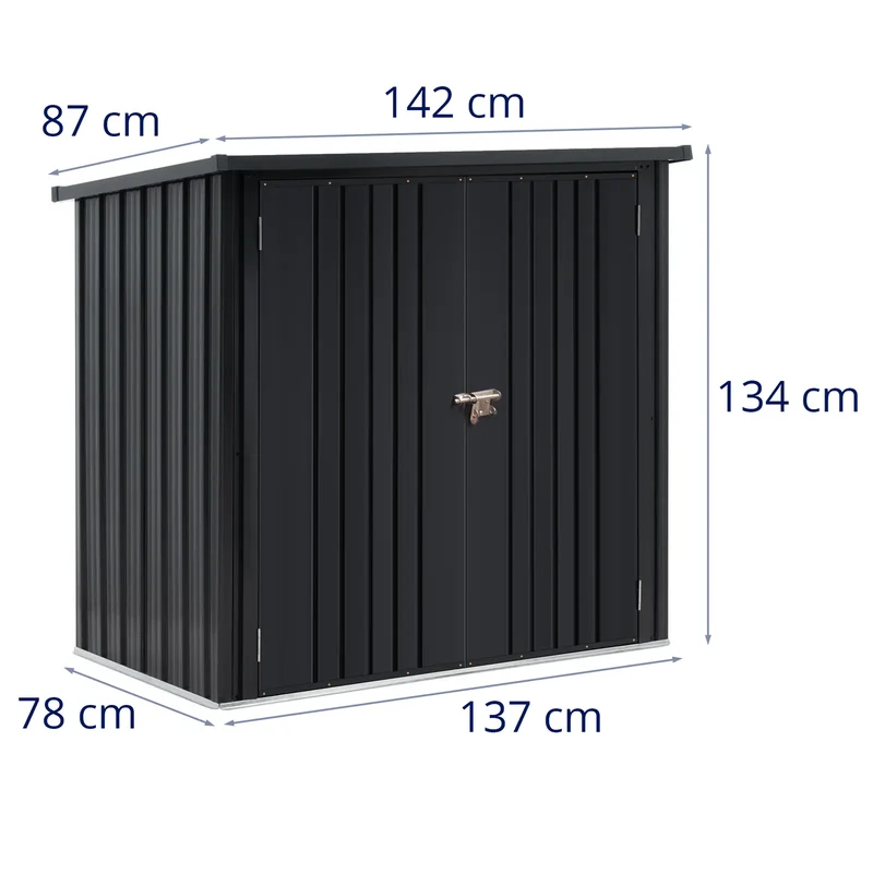 Abri de jardin cabane cabanon en métal 145 x 86 x 135 cm acier inoxydable acier galvanisé noir 14_0008107