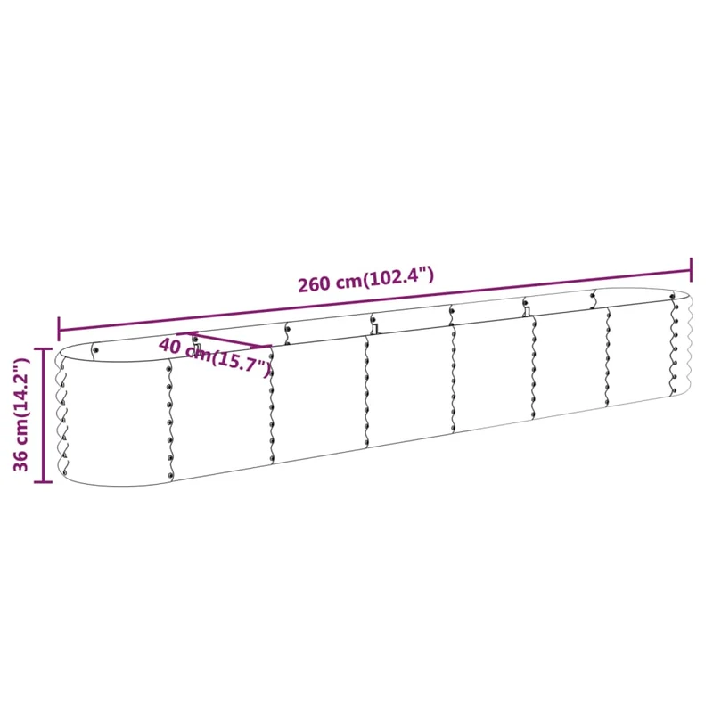 Jardinière bac lit surélevé plantes fleurs terrasse jardin de jardin acier enduit de poudre 260 x 40 x 36 cm vert 02_0039617