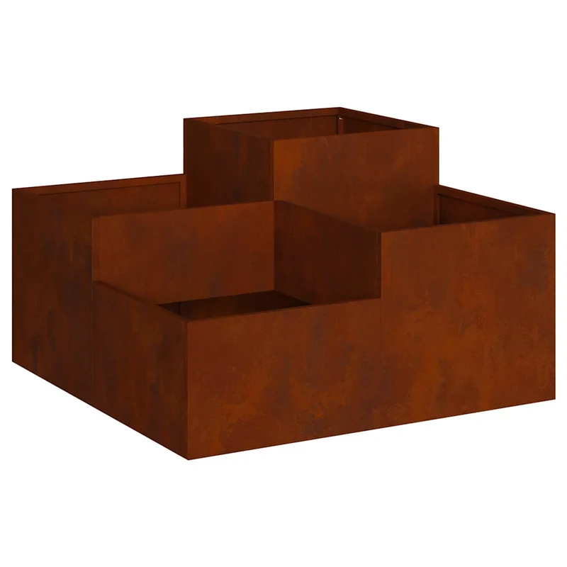 Jardinier rectangulaire moderne 80 x 80 x 48 cm fonctionnel durable en acier rouillé 02_0052060