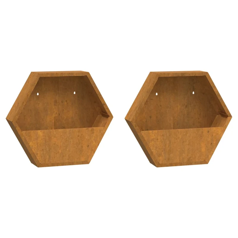 Jardinière bac lit surélevé plantes fleurs jardin terrasses murales lot de 2 Rouillé acier corten 46 x 10 x 40 cm marron 02_0039117