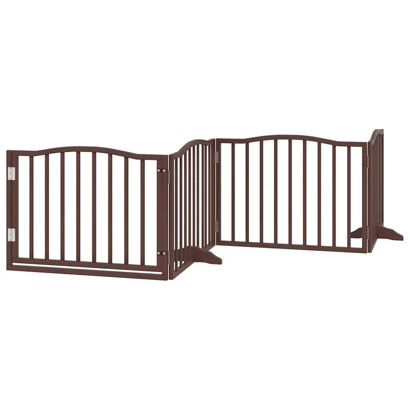 Barrière de sécurité pour chien animaux de compagnie porte pliable 10 panneaux bois de peuplier marron 02_0023099