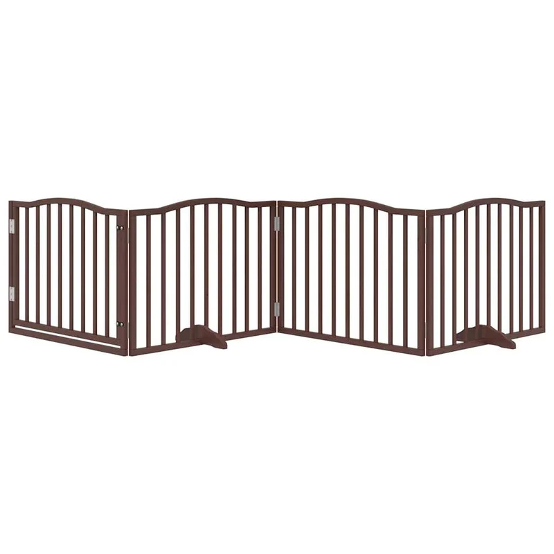 Barrière de sécurité pour chien animaux de compagnies avec porte 4 panneaux bois de peuplier marron 02_0023304