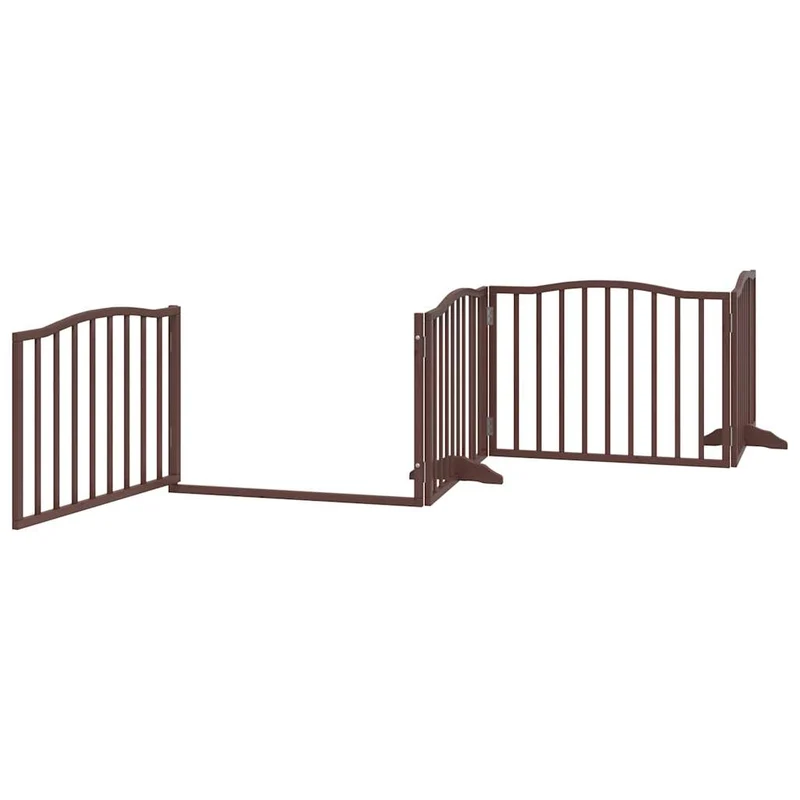 Barrière de sécurité pour chien animaux de compagnies avec porte 4 panneaux bois de peuplier marron 02_0023304