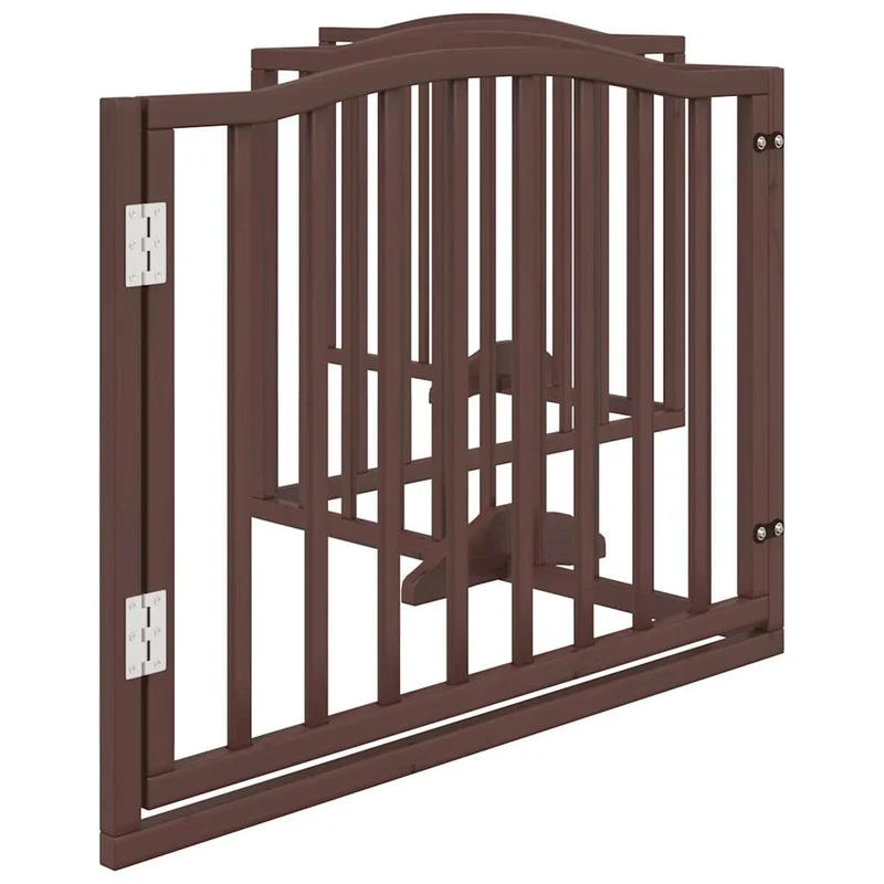 Barrière de sécurité pour chien animaux de compagnies avec porte 4 panneaux bois de peuplier marron 02_0023304