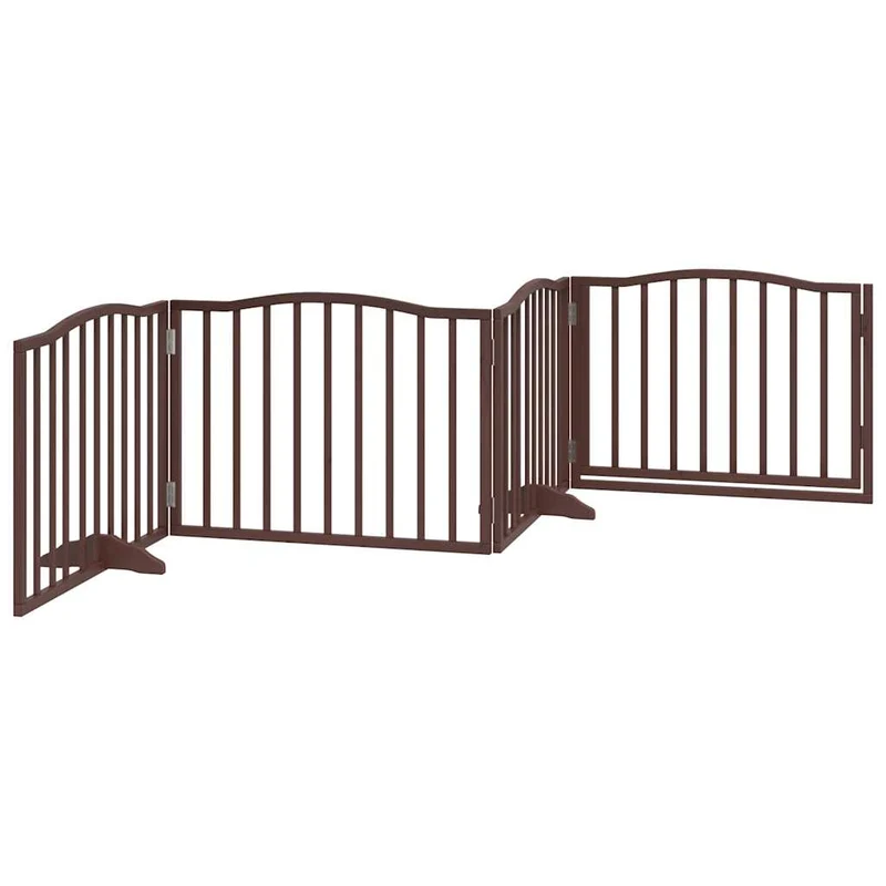 Barrière de sécurité pour chien animaux de compagnies avec porte 4 panneaux bois de peuplier marron 02_0023304