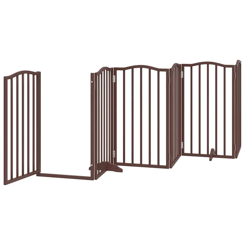 Barrière de sécurité pour chien animaux de compagnie porte pliable 12 panneaux bois de peuplier marron 02_0023169