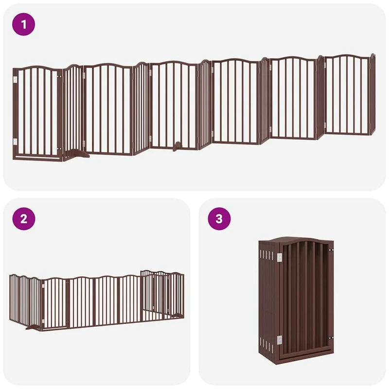 Barrière de sécurité pour chien animaux de compagnie porte pliable 12 panneaux bois de peuplier marron 02_0023169