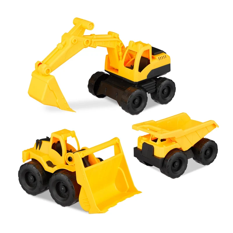Lot de 3 jouets véhicules de chantier colorés bac à sable 30 x 10 x 10 cm en plastique jaune 13_0003987