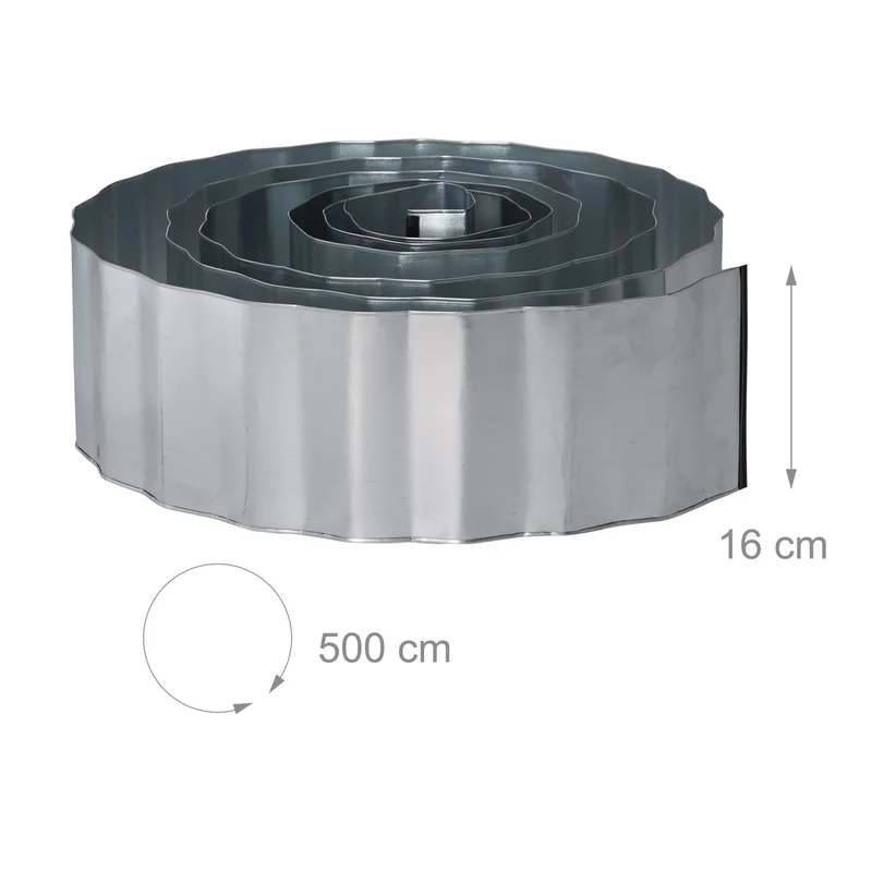 Lot de 2 bordures de jardin souples et flexibles 16 x 500 cm en métal galvanisé argenté 13_0003440