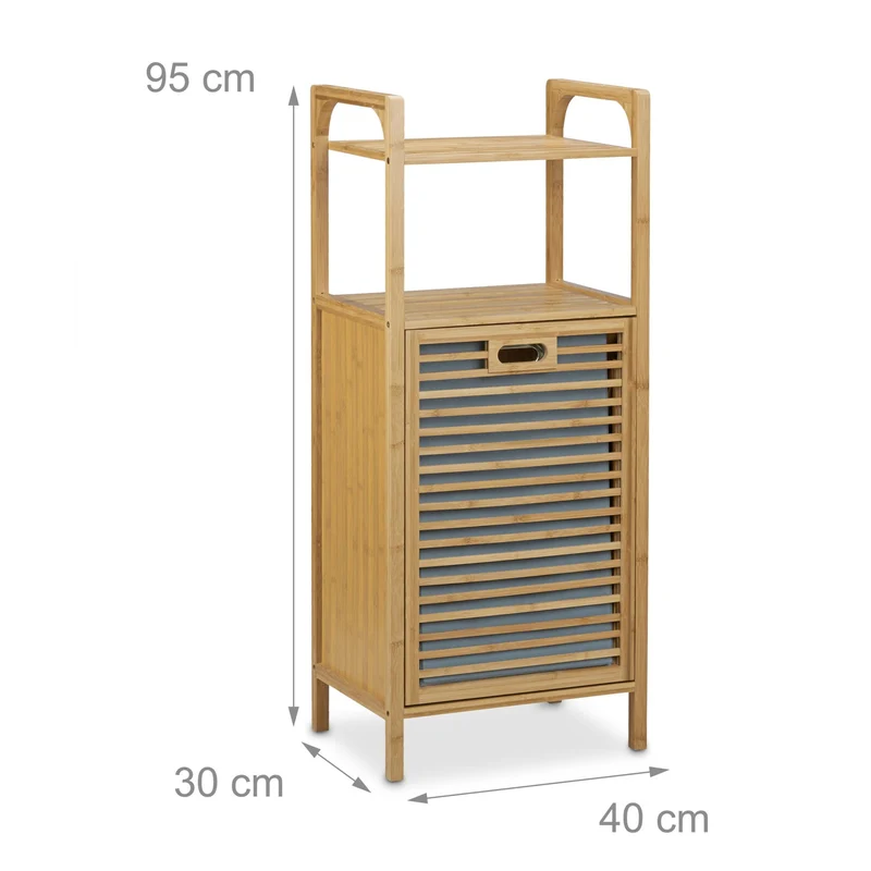 Étagère de salle de bain avec panier à linge amovible 2 niveaux pratique en bambou naturel 13_0003349