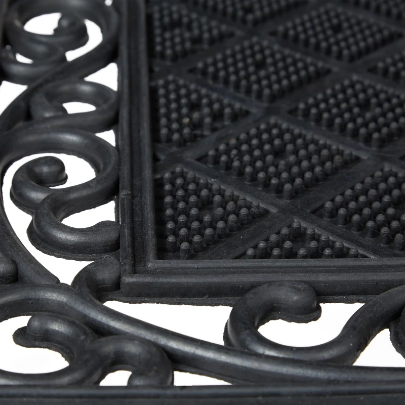 Paillasson antidérapant rectangle intérieur extérieur 75 x 45 cm facile d'entretien décoratif en caoutchouc noir 13_0003297