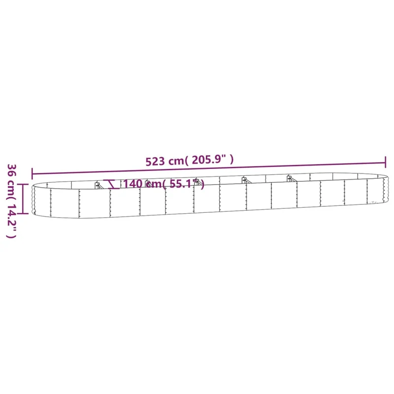 Jardinière bac lit surélevé plantes fleurs terrasse jardin de jardin acier enduit de poudre 523 x 140 x 36cm gris 02_0039672